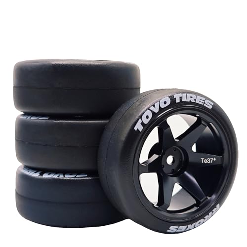 1/10 RC Drift Aluminum Wheels and Tires OD 65mm 1/12 Hard Drift Racing Tyres 12mm Hex for 1:10 Rally Street On Road Touring Car Tamiya TT01 TT02 XV01 TA06 A959 PTG2 KYOSHO 4PCS (Black) - color: Black