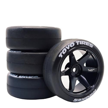 1/10 RC Drift Aluminum Wheels and Tires OD 65mm 1/12 Hard Drift Racing Tyres 12mm Hex for 1:10 Rally Street On Road Touring Car Tamiya TT01 TT02 XV01 TA06 A959 PTG2 KYOSHO 4PCS (Black) - color: Black
