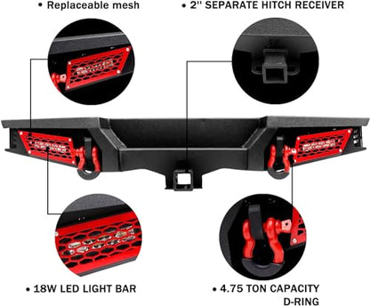 JK Front and Rear Bumpers, AAIWA Compatible with 2007-2018 Wrangler JK and JK Unlimited, Built-in Light, Winch Plate, and D-rings Textured Black - size: 2007-2018 JK Bumper with LED lights