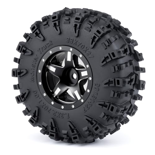 4PCS 1.3" Beadlock Wheel Tires Set Aluminum 1.3inch 5-Spoke Beadlock Wheel Hub Wheel Rim 7mm Hex ＆ 70mm/2.76inch Rubber Crawler Tires for 1/18 1/24 RC Crawler Car SCX24 TRX4M (Black) - color: Black