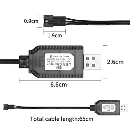 YACSEJAO 2 Pack 7.4V LiPo Battery USB Charger Cable with SM-3P Plug Connector for RC Model Vehicle Buggy Car Truck Boat