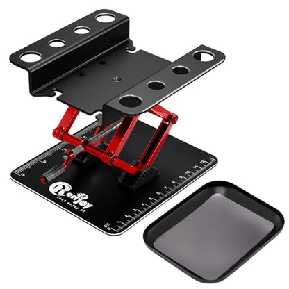 RC Stand Aluminum Height Adjustable w/Screw Tray for 1/8 1/10 1/12 RC Car | RC Car Work Stand Lift Lower with Anti-Slip Dual Scale Base & Tool Holder Plate for 1/8 1/10 1/12 RC Cars Crawler, Black - color: Black