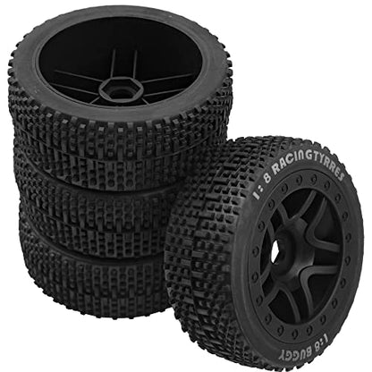 17mm Hex Hub 4.40''OD Rubber Tires & Plastic Wheel Rim w/Foam Compatible with 1/8 Arrma Python Kraton Redcat Kyosho Traxxas Sledge Losi HPI 1/8 Off-Road RC Buggy (Dot Style) - style: Dot Style