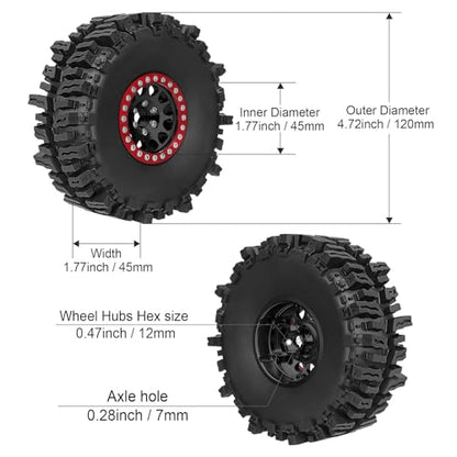 HobbyPark Soft Rubber 1/10 RC Crawler 1.9 Mud Slingers Tires 4.7inch 120mm and 1.9 Beadlocks Wheels Set for Scale RC4WD Axial SCX10 TRX4 Redcat Gen 8 Good Grip w/Foams (Black & Red Rims) - color: Black & Red Rims