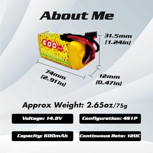CNHL Pizza Series 600mAh 4S Lipo Battery 14.8V 120C with XT30 Plug for RC Car Truck Cinewhoop Boat Drone RC Airplane Quadcopter(4 Packs)