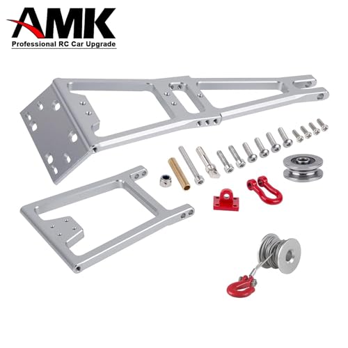 AMK Tow Truck Accessory Kit for 1/10 RC Crawler Chassis, Includes Crane Arm and Winch, Compatible with SCX10 TRX4 Capra LCG Chassis Upgrades - color: Silver