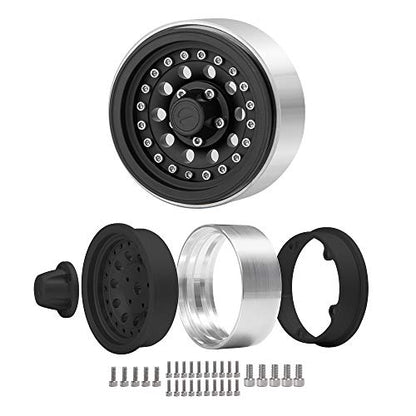 QUE-T 1.9" Pack of 4 Alloy Metal Beadlock Wheel Rims for 1/10 RC Crawler SCX10 90046 D90 Trx4 (Black) - color: Black