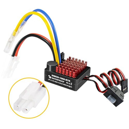 WP 1060 2-3s 60A Brushed ESC [Tamiya Plug] Waterproof Brushed Electronic Speed Controller with Switch Mode BEC, RC ESC for 1/10 Scale RC Crawler Car Trucks - color: Black-white