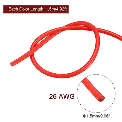MECCANIXITY 26 Gauge Wire Silicone Wire 26AWG Electrical Wire Stranded Wire Tinned Copper Wire High Temp Hookup Wire 6 Color 1.5m/4.92ft for Car Model Electric Appliances 6pcs - size: 26AWG, 4.92ft