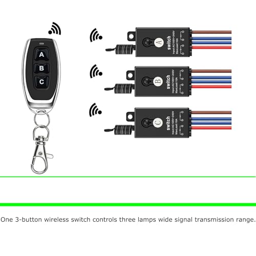 Wireless Light Switch,3 Way Mini Remote Switch AC 110V/120V/220V/240V/10A Relay Wireless Light Switch with 328FT Long Range for Motor,Lamps,LED Lights,Fans. - size: 110V-240V 3way remote switch-10A Relay
