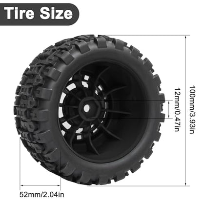 LRFHL 12mm Hex RC Wheel Tires 4PCS | for 1/16 Traxxas Mini Maxx 107154-1 Mini XRT VXL 108076-1 E-Revo Mini XRT MJX 16207 16210 HSP 94186 LOSI 1/18 Mini LMT - color: Black Tires+ Black Wheel-2