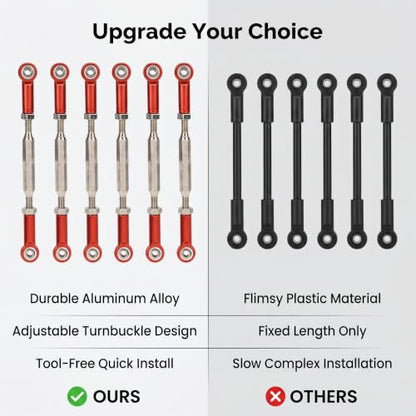 RC Adjustable Push Rods 88mm | Red Aluminum Alloy, Turnbuckle Linkage, 1/10 1/8 Buggy Upgrade Parts, 6Pcs