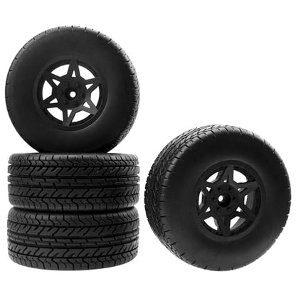 Not-Glued 4-Pack RC Short Course Truck Wheels & Tires w/Foam Inserts OD110mm Compatible with Losi Tenacity Traxxas Arrma HPI Redcat Blackout 1/10 RC Short Course,6-Spoke