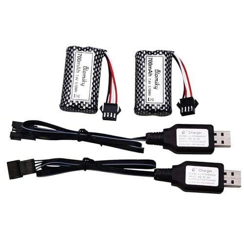 Blomiky 2 Pack 7.4V 600mAh Li-ion SM-4P Plug Rechargeable Battery and Cable Suitable for HJ812 HJ820 HJ822 TX126 RC Boat /HJ812 Battery