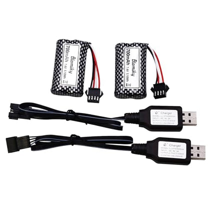 Blomiky 2 Pack 7.4V 600mAh Li-ion SM-4P Plug Rechargeable Battery and Cable Suitable for HJ812 HJ820 HJ822 TX126 RC Boat /HJ812 Battery