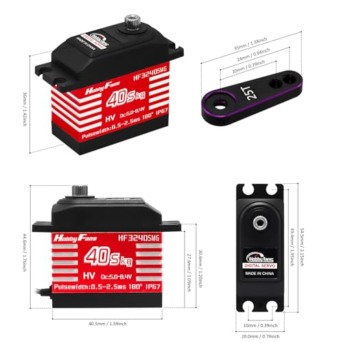 RC Digital Servo, IP67 Waterproof 40KG Metal Gear Servo High Torque Servo with 25T Servo Horn for 1/12 1/10 1/8 RC Car RC Crawler Robot Boat, Red - color: Red
