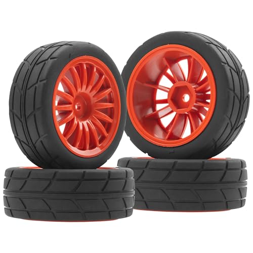 4Pack Vgoohobby OD70mm RC 1/10 On Road Rubber Tires w/Plastic Wheel Rims 12mm Hex Compatible with HSP HPI Redcat Tamiya Traxxas Kyosho 1/10 RC On Road Racing Touring Car (Red) - color: Red