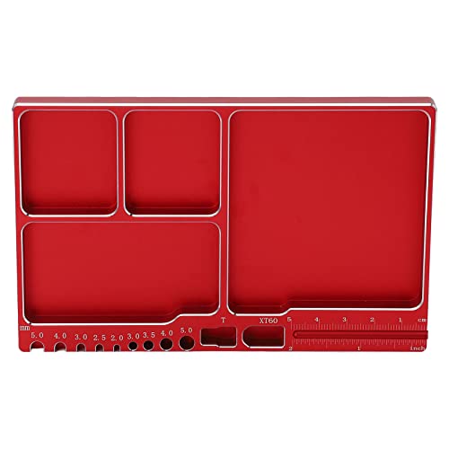 Magnetic Screw Tray, Aluminum Alloy RC Repair Tool Tray with Strong Magnetic Pad for Screws Nuts and Washers, Portable Magnetic Parts Tray for RC Cars Aircraft Helicopters (Red) - color: Red