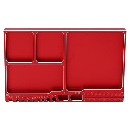 Magnetic Screw Tray, Aluminum Alloy RC Repair Tool Tray with Strong Magnetic Pad for Screws Nuts and Washers, Portable Magnetic Parts Tray for RC Cars Aircraft Helicopters (Red) - color: Red