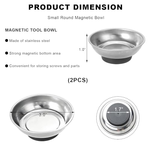 Wevdn 2 PCS Magnetic Tray Holders, 3" Stainless Steel Round Magnetic Parts Tray Set, Heavy Duty Thickened Tray Bowl for Screws Bolts Nuts Metal Parts, Magnetic Tray for Mechanic's - size: M-Round