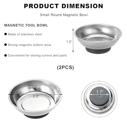 Wevdn 2 PCS Magnetic Tray Holders, 3" Stainless Steel Round Magnetic Parts Tray Set, Heavy Duty Thickened Tray Bowl for Screws Bolts Nuts Metal Parts, Magnetic Tray for Mechanic's - size: M-Round