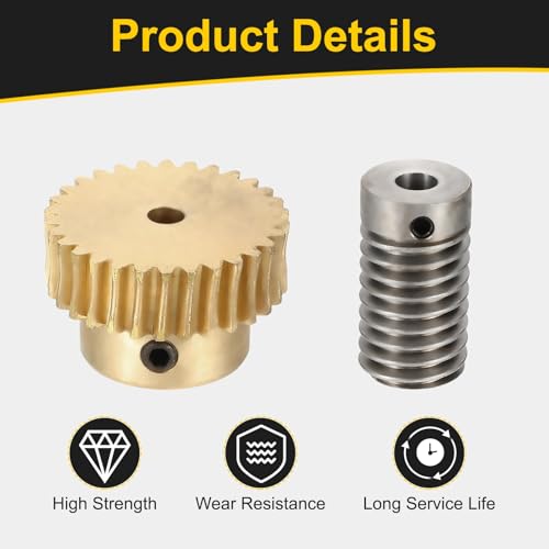 uxcell Worm Gear Set 30T 0.8 Module 1:30 Reduction Rate, Right Rotation Drive Gear Box Wheel Reduce Transmission Part (Brass Gear-4mm Bore, 1045 Steel Rod 6mm Bore) - size: Gear-4mm, Rod-6mm Bore, style: 0.8M-30T