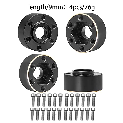 4Pcs Brass Weights 1.9 2.2 Inches Beadlock Wheels 12mm Hex Wheel Hub Widen Adapters for SCX10 TRX4 1/10 RC Crawler Upgrades (Black, 9mm) - color: Black, size: 9mm