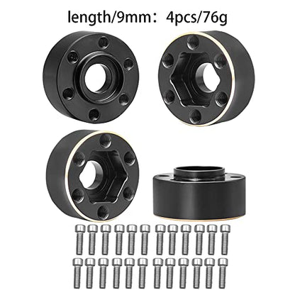 4Pcs Brass Weights 1.9 2.2 Inches Beadlock Wheels 12mm Hex Wheel Hub Widen Adapters for SCX10 TRX4 1/10 RC Crawler Upgrades (Black, 9mm) - color: Black, size: 9mm