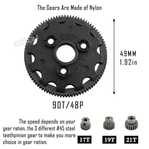 90T 48P Spur Gear with 17T 19T 21T Pinions Gear & Slipper Clutch Upgrades Part for 1/10 Slash Rustler Stampede Bandit 2WD VXL,90T Spur Gear,Navy Blue - color: Navy Blue - (90T)