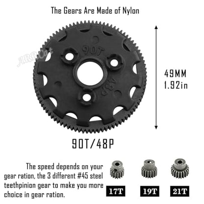90T 48P Spur Gear with 17T 19T 21T Pinions Gear & Slipper Clutch Upgrades Part for 1/10 Slash Rustler Stampede Bandit 2WD VXL,90T Spur Gear,Titanium - color: Titanium - (90T)