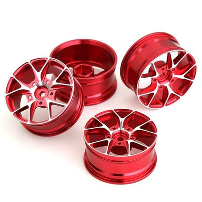 1/10 On Road Drift Wheels Rims Hex 12mm RC Aluminum Alloy Rally Racing Hubs for 1:10 Scale Touring Street Car Tires Tamiya TT01 TT02 HSP 2S 3S Brushless HPI KYOSHO XV02 XV01 4PCS (Red) - color: Red