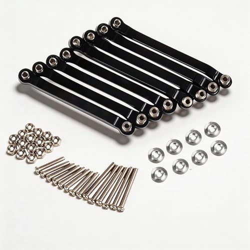 WPL C24 Upgrades, 8-Piece Aluminum RC Chassis Link Set for C14/C24, Black | RC car pull rod kit for 1/16 WPL C14/C24 and 1/12 MN models, with 4 x 62 mm and 4 x 56 mm suspension links - color: Black