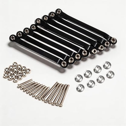 WPL C24 Upgrades, 8-Piece Aluminum RC Chassis Link Set for C14/C24, Black | RC car pull rod kit for 1/16 WPL C14/C24 and 1/12 MN models, with 4 x 62 mm and 4 x 56 mm suspension links - color: Black
