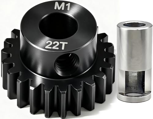 22T M1 8mm Steel Pinion Gear with 8mm to 5mm Adapter Shaft for Traxxas 1/5 X-MAXX 1/10 RC Car Buggy Truck, Available in 14T to 30T Mod 1 Motor Gear for Enhanced Performance and Durability - size: 22T