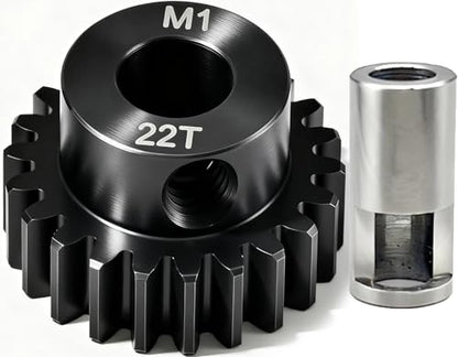 22T M1 8mm Steel Pinion Gear with 8mm to 5mm Adapter Shaft for Traxxas 1/5 X-MAXX 1/10 RC Car Buggy Truck, Available in 14T to 30T Mod 1 Motor Gear for Enhanced Performance and Durability - size: 22T