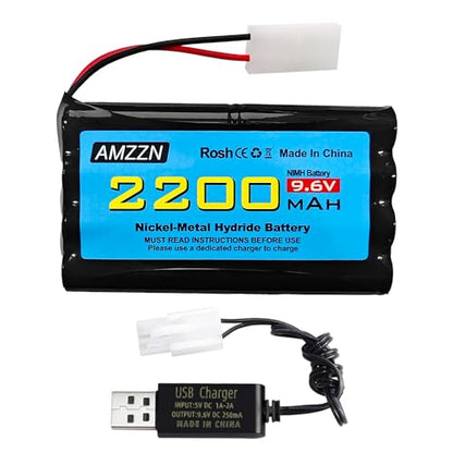 9.6V 2200mAh AA NiMH Battery with Tamiya Plug and USB Charging Cable for RC Toy Cars, Trucks, Tanks, Engineering Vehicles, RC Ships, Rechargeable Battery Accessories (1PCS Battery+1 USB)