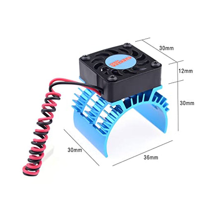 Surpass Aluminum RC Motor Heat Sink with 5-8.45V Cooling Fan for 1/10 RC Car Truck Buggy Crawler 540 550 3650 Size Motor Black&Blue - style: Plastic single fan with blue Heatsink