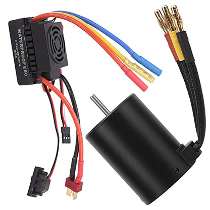 Alomejor A Durable ESC 3650 4500 KV Set, Made of Components, Protection of Throttle Signal Loss, for 1/8 1/10 RC Car Races, Copperplasticblack