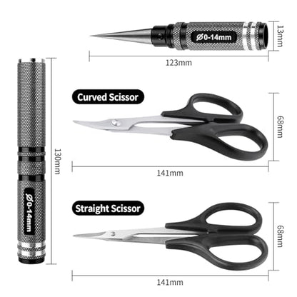 RC Hex Bits Set 1.5/2.0/2.5/3.0mm & RC Body Reamer 0-14mm Hole Puncher & Curved Scissors and Straight Scissor for RC Car Quadcopter Airplane Helicopter Boat Tool