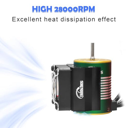 Waterproof GR3650 3900KV Brushless Motor 3.175mm Shaft with 60A Brushless ESC Electric Speed Controller with Heatsink and Programming Card for 1/10 Remote Control Car Truck, Black & Green - color: Black & Green