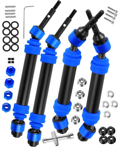RC Harden Front Rear CVD Driveshafts Upgrades Part for 1/10 Slash&rustler&Stampede 4WD 4X4 (VXL),#45 Steel Drive Shaft Axles Hops up(4PCS),Black witrh Navy Blue - color: Navy Blue(4pcs)