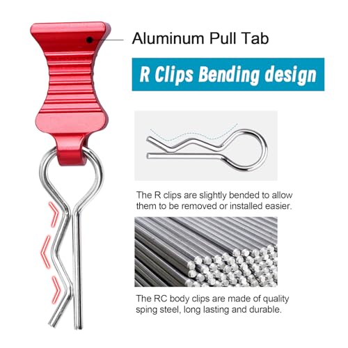 1/10 RC Car Body Clips Pins with Pull Tabs R Clips for All 1:10 1/12 Scale Axial Redcat HPI Himoto HSP Exceed RC Car Parts Truck Buggy Shell Replacement, Set of 4 (Red) - color: Red