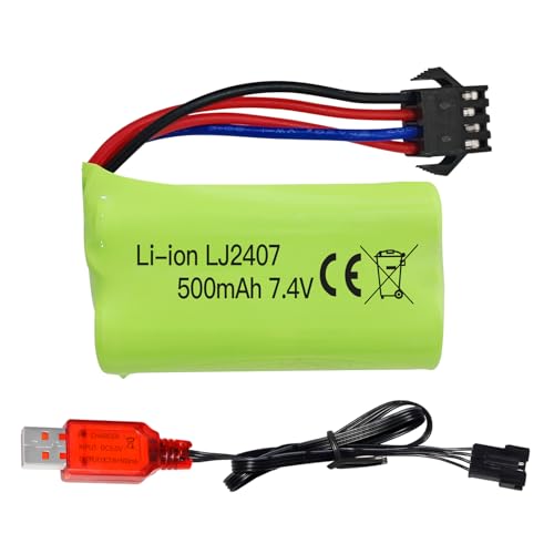 sea jump 7.4V 500mah SM-4P Plug Charging Battery with USB Charging Cable for EC16 DE85 RC Toy Car Model Off-Road Vehicle Battery M416 Electric Gel Ball Blaster Backup Battery