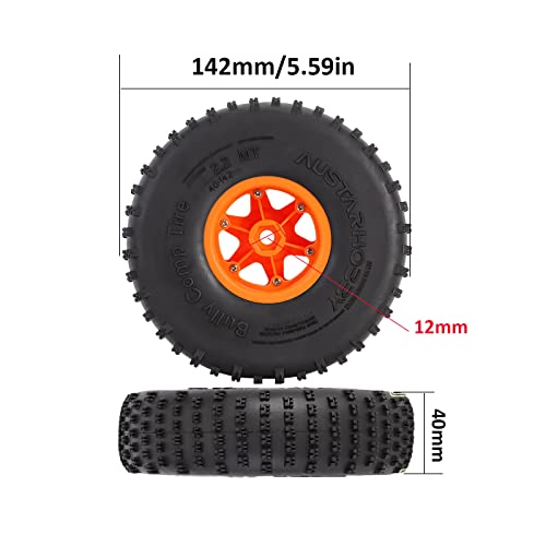 4PCS 2.2 inch Beadlock Plastic Wheel Rims 142mm Rubber Tyre Tires Set 12mm Hex Compatible with 1/10 RC Rock Buggy Crawler Car Axial SCX10 TRX4 Wraith 90018 RR10 Bomber (Orange) - color: Orange