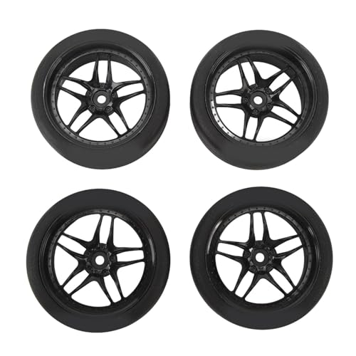 4pcs RC Tires Wheels Rims Set, 1/10 Scale Rubber Tires with 12mm Hex Hub, 26mm Wide Smooth Drift Tires for RC Racing and Drifting Cars Compatible with TT01 HSP (Black) - color: Black
