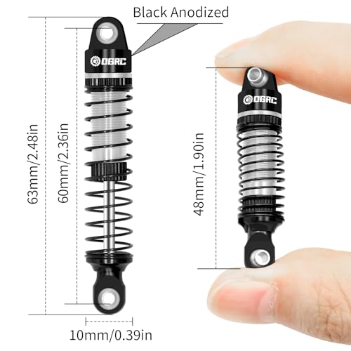 OGRC 60mm Long Travel RC Shock Absorber Oil Damper for TRX4M 1/18 RC Car | Oil-filled, Aluminum, for Traxxas TRX4M Upgrade Parts, Silver - color: Black Silver