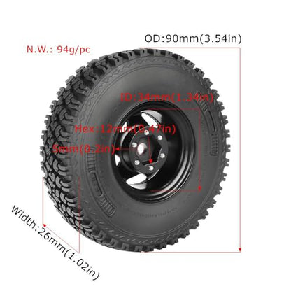 4PCS 1.55 Inch Beadlock Metal Wheel Rim and Rubber Tires Set for 1/10 RC Rock Crawler Car for Axial AX90069 D90 TF2 Tamiya CC01 LC70(90mm-5Spokes White) - color: 90mm-5spokes White