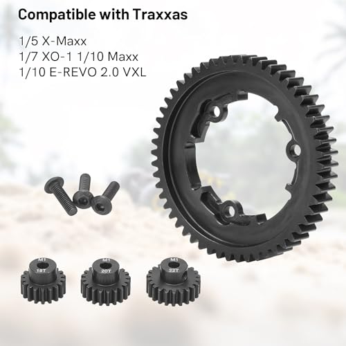 daitoku 54T 1 Mod Hardened Steel Spur Gear with 18T 20T 22T Motor Pinion Gear Compatible with Traxxas 1/10 Maxx 1/5 X-Maxx 1/10 E-REVO 2.0 VXL 1/7 XO-1 - size: 54T