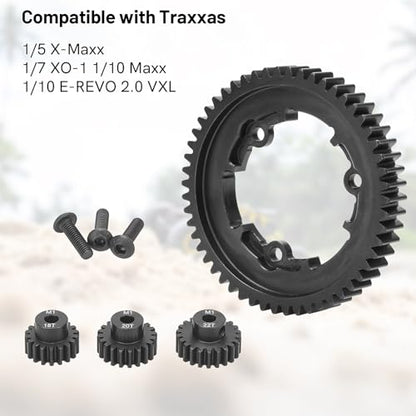 daitoku 54T 1 Mod Hardened Steel Spur Gear with 18T 20T 22T Motor Pinion Gear Compatible with Traxxas 1/10 Maxx 1/5 X-Maxx 1/10 E-REVO 2.0 VXL 1/7 XO-1 - size: 54T