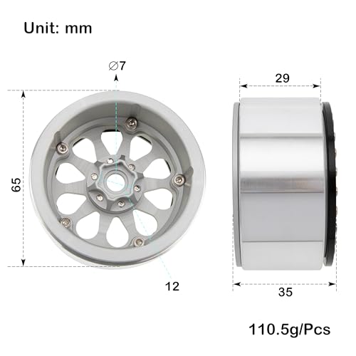 MEUS RACING 2.2 Beadlock Wheels Rims Deep-Dish Wheel for Axial SCX10 Traxxas TRX4 Vanquish VS4-10 Redcat Gen8 1/10 RC Crawler Upgrades (Silver) - color: Silver